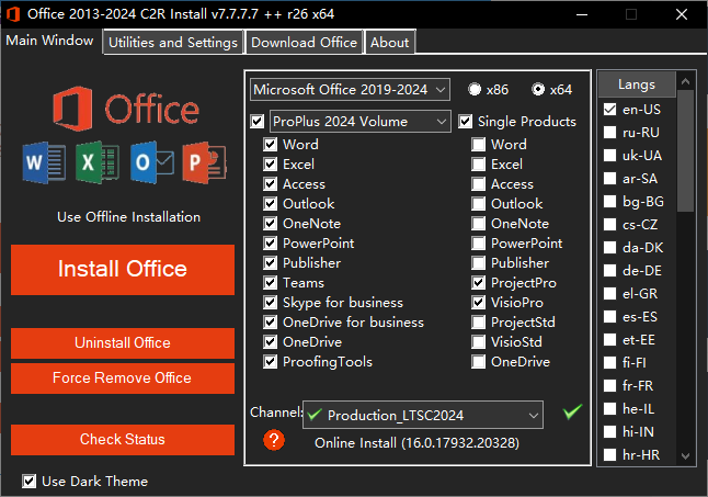 Office 2013-2024 C2R Install v7.7.7.7 r26 绿色版
